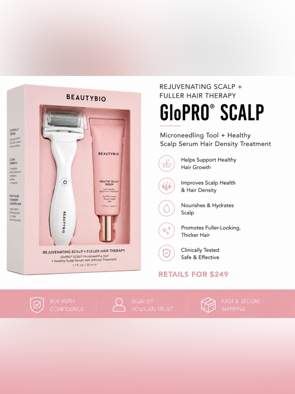 Beauty Bio Scalp Microneedling Tool & Serum Kit - Pink